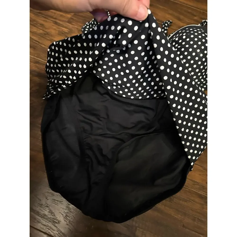 Coco Reef Swimsuit Bikini set 36/38D U-wire Top Black White Dots Bottoms Sz:med - Picture 3 of 6